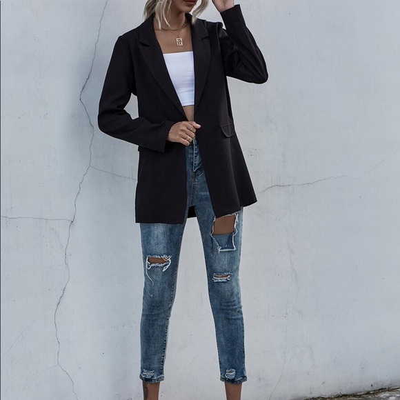 Classic Black collar open front classic blazer Office Work - Picture 5 of 7